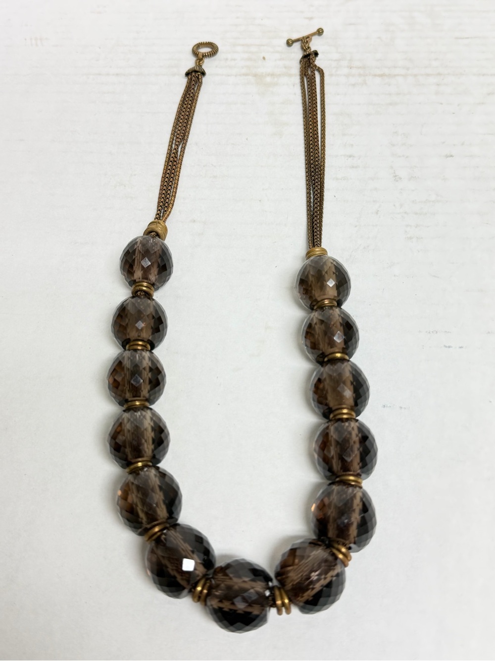 Vintage 90’s Stephen Dweck Necklace Smoky Quartz Beads Statement Bronze Gemstone